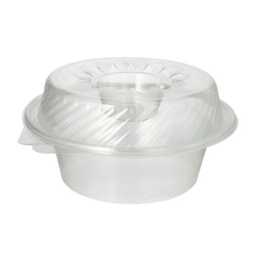 Feinkost- und Salatschalen mit Klappdeckel PP rund 1400 ml 11,4 x 22 x 21,5 cm transparent mit Dipfach 1