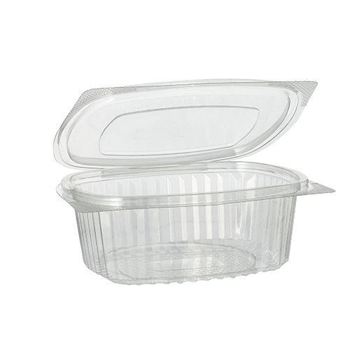 Feinkostbecher & Salatschalen To Go mit Klappdeckel, R-PET oval 500 ml 1