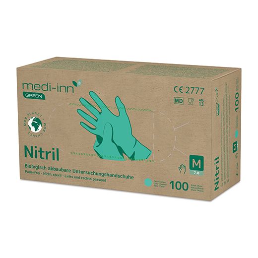 Nitril-Handschuhe, puderfrei grün Größe M, biologisch abbaubar 1