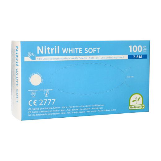 Nitrilhandschuhe, puderfrei, weiss, Größe M, "Medi-Inn®", "White Soft" 1