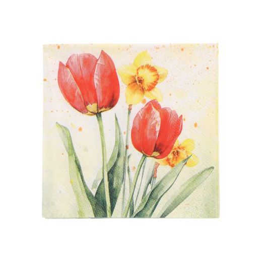 Servietten, 3-lagig 1/4-Falz 25 x 25 cm "Tulips & Daffodils" - Bild 1