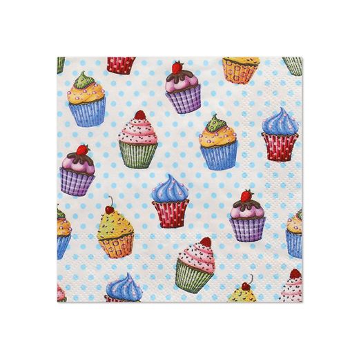 Servietten, 3-lagig 1/4-Falz 25 x 25 cm farbig "Cupcakes" - Bild 1