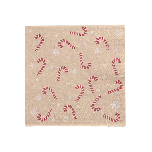 Servietten, 3-lagig 1/4-Falz 25 x 25 cm natur "Candy Canes" aus recyceltem Papier - Bild 1