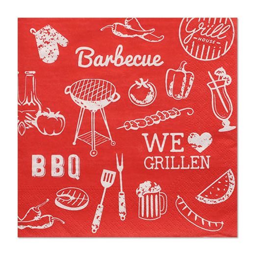 Servietten, 3-lagig 1/4-Falz 33 cm x 33 cm "BBQ Love" 1