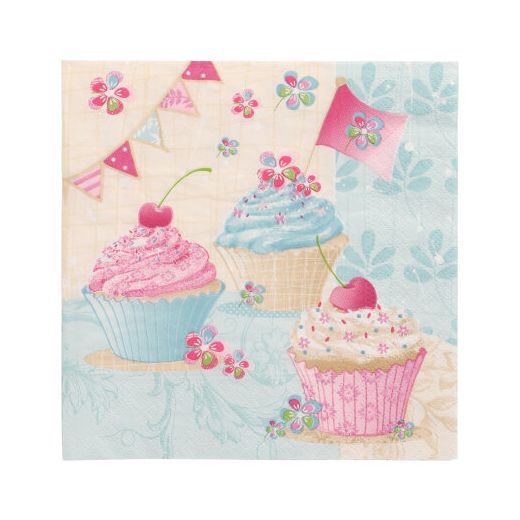 Servietten, 3-lagig 1/4-Falz 33 x 33 cm "Birthday Cup Cakes" - Bild 1