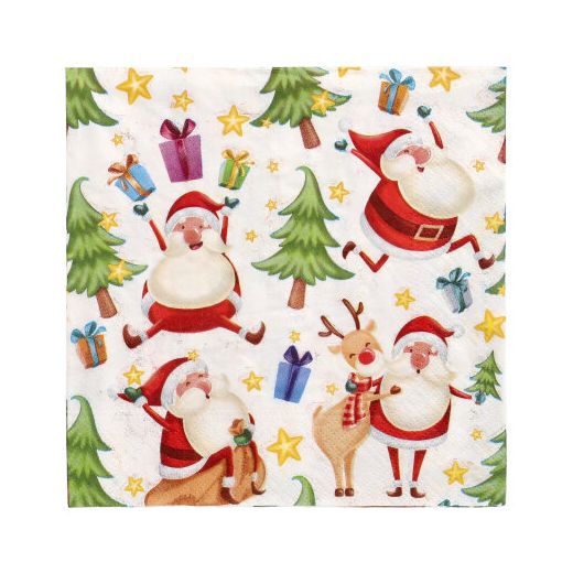 Servietten, 3-lagig 1/4-Falz 33 x 33 cm "Happy Santa" - Bild 1