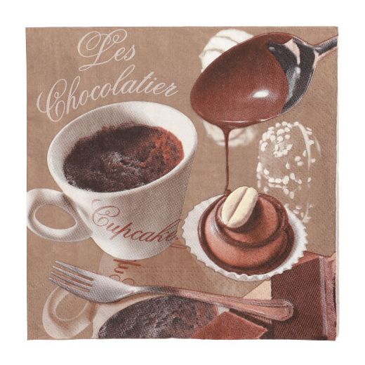 Servietten, 3-lagig 1/4-Falz 33 x 33 cm "Les Chocolatier" - Bild 1