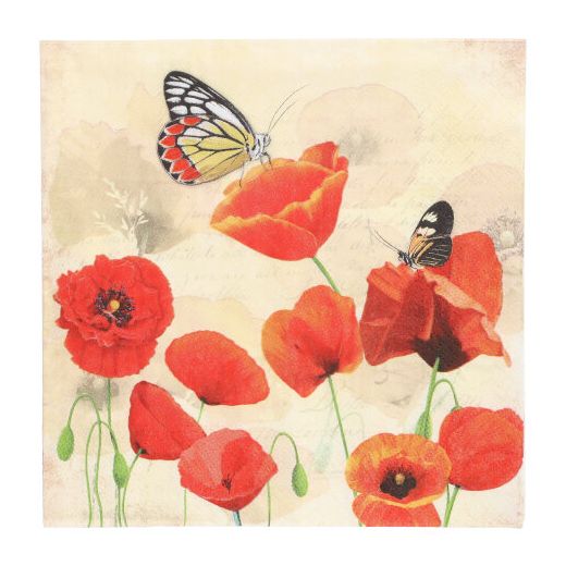 Servietten, 3-lagig 1/4-Falz 33 x 33 cm "Poppy Flowers" - Bild 1