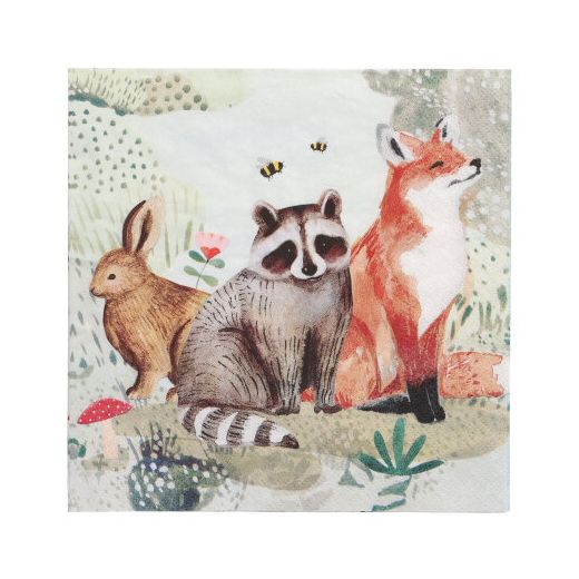 Servietten, 3-lagig 1/4-Falz 33 x 33 cm "Rabbit, Racoon & Fox" - Bild 1