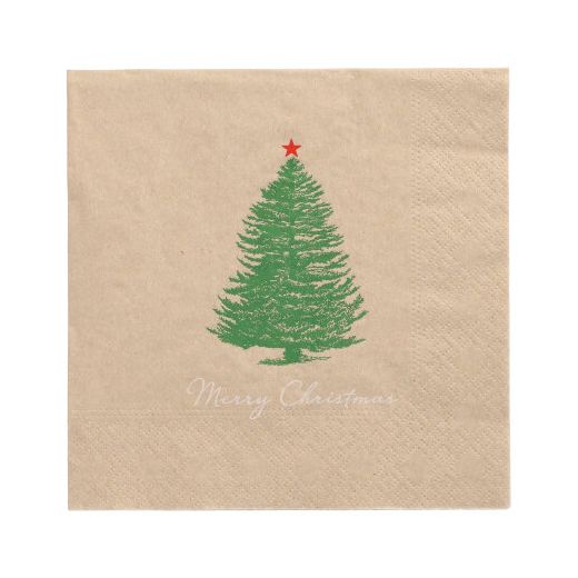 Servietten, 3-lagig 1/4-Falz 33 x 33 cm natur "Christmastree with Star" aus recyceltem Papier 1