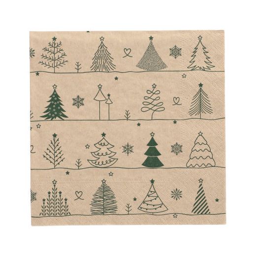 Servietten, 3-lagig 1/4-Falz 33 x 33 cm natur "Various X-Mas Trees" aus recyceltem Papier 1