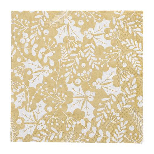 Servietten, 3-lagig 1/4-Falz 40 x 40 cm gold "Houx et Gui" - Bild 1