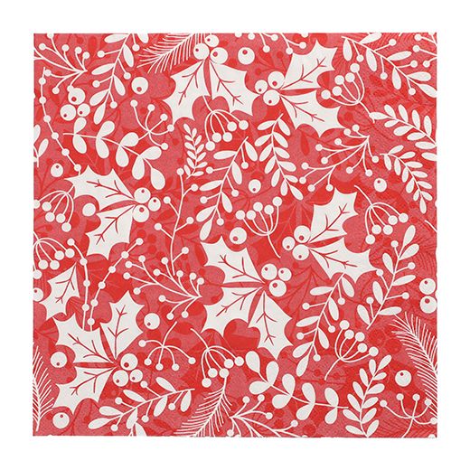 Servietten, 3-lagig 1/4-Falz 40 x 40 cm rot "Houx et Gui" - Bild 1