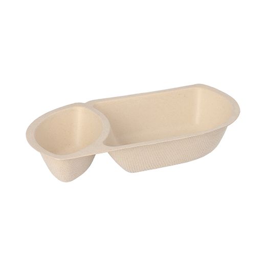 Snacktrays aus Zuckerrohr natur, 2-geteilt 9,7 x 17,6 cm x 3,2 cm 1