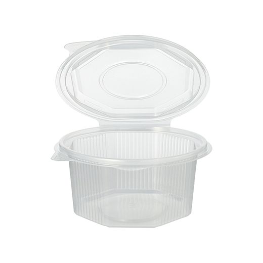 Transparenter Verpackungsbecher mit anhängendem Klappdeckel, 500 ml 1