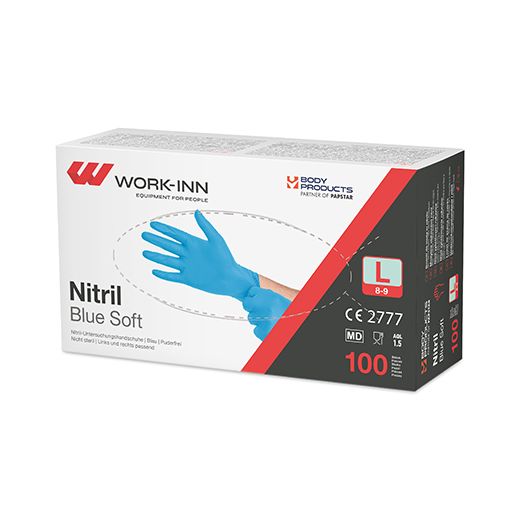 "WORK-INN/PS" Nitril-Handschuhe, puderfrei "Blue Soft" blau Größe L 1